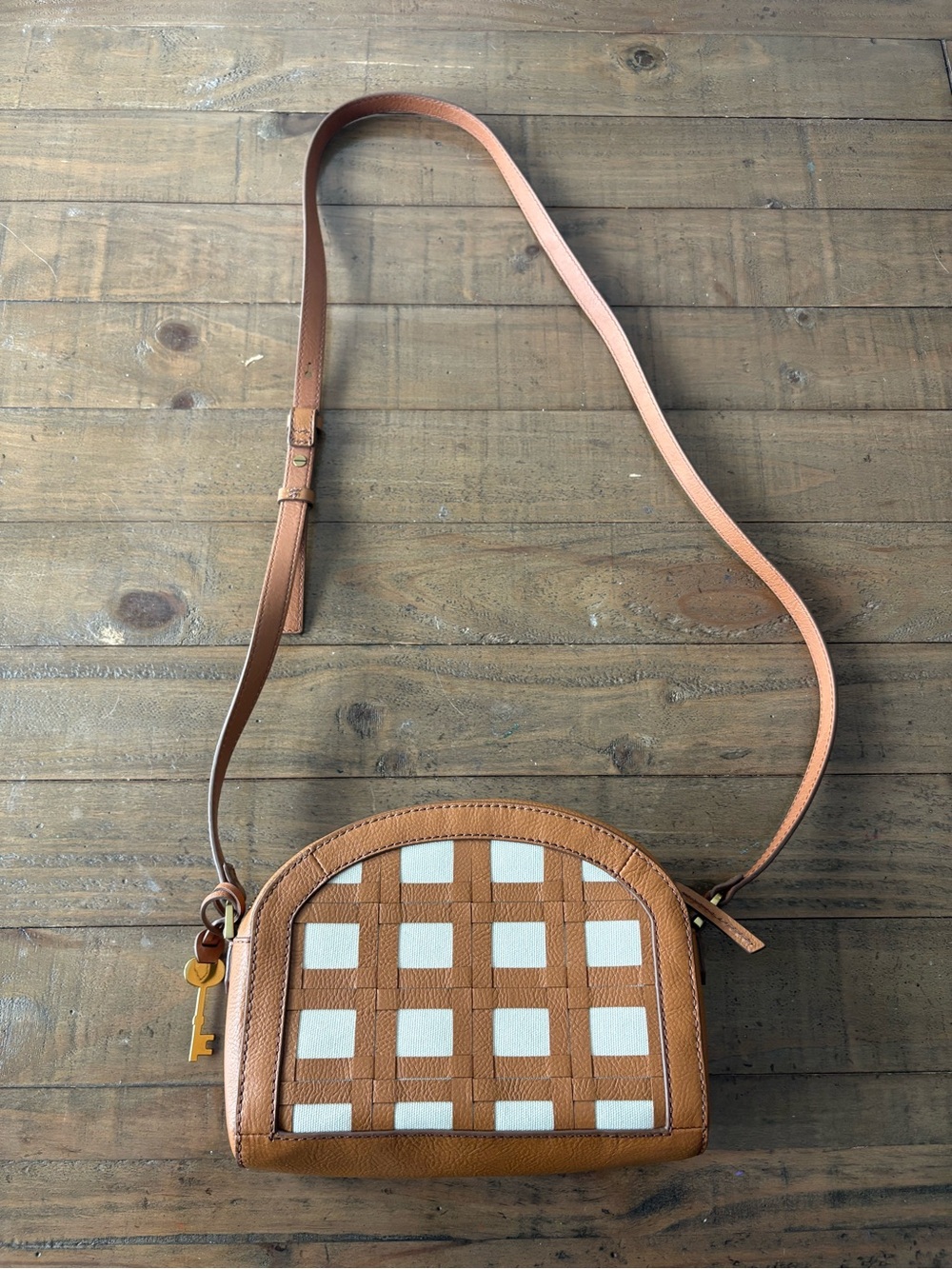 Fossil Tam and Cream Woven-Panel Chelsea Crossbody Bag